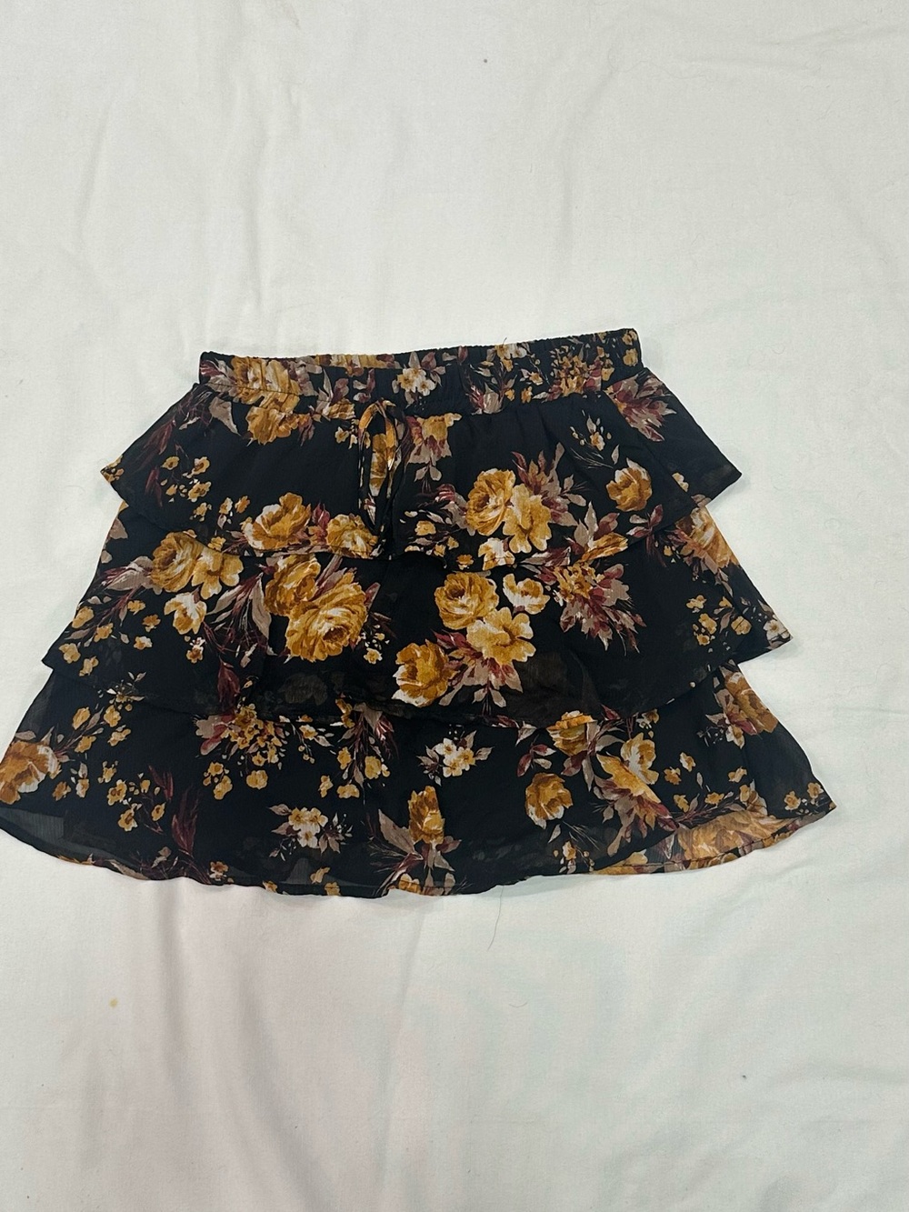 Black Mini Skirt with Yellow Floral Print